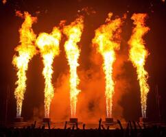 Spectacular display of flames at a vibrant live performance in a concert venue photo