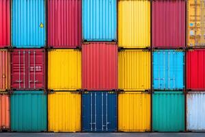 Vibrant arrangement of shipping containers stacked at a logistics hub during a sunny day photo
