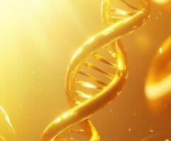 Golden double helix spirals symbolize genetic research and technological advancements in biotechnology photo