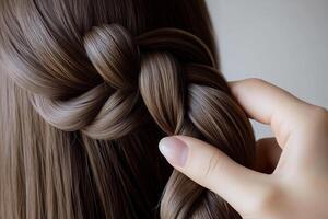 Hair styling with a beautiful braided knot during a relaxed indoor session photo