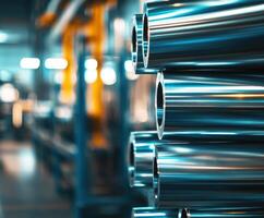 Steel tubes stacked neatly in a manufacturing facility showcasing industrial processes and machinery in operation photo