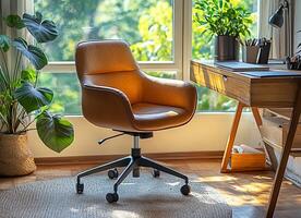 Modern mocha mousse office chair illuminating workspace productivity photo