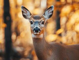 White tailed deer standing in the forest during autumn photo