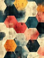 Hexagonal wooden tiles creating modern abstract pattern photo