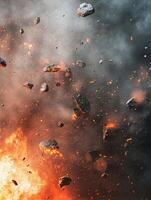 Burning fire exploding rocks and smoke in the air photo