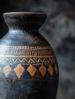 Mocha mousse colored ceramic vase with engraved rhombus pattern photo
