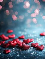 Valentine day background featuring sparkling red hearts and bokeh effect photo