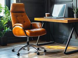 Mocha mousse leather office chair and desk in ceo office photo