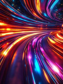 Colorful light trails flowing through space photo
