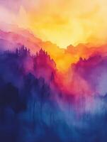 Abstract paint depicting vibrant mountain photo