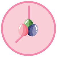 simple icon of a clock with an Easter design, namely with colorful Easter eggs located in the middle of the clock, for various designs, posters or banners vector