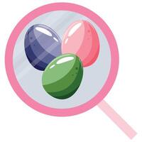 simple magnifier icon with easter design, namely colorful easter eggs located in the middle of the icon, for various designs, posters or banners vector