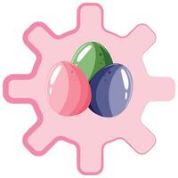 simple nut icon with Easter design, namely with colorful Easter eggs located in the middle of the nut, for various designs, posters or banners vector