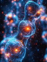 Microscopic view of neuron cells firing and communicating with synapses photo