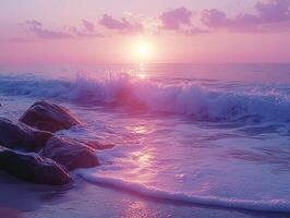 Seascape with cascading water over rocks photo