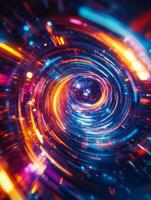 Colorful light trails flowing through space and time photo