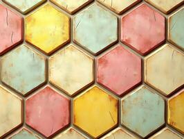 Colorful hexagonal tiles creating retro design background photo