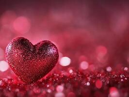 Red heart reflecting on surface with bokeh lights photo