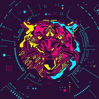 concept of advance technology or cyber security, graphic of tiger face combine with electronic pattern and futuristic element presented in cyberpunk style vector