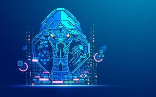 concept of cyber attack or hacker, graphic of futuristic snake presented in computer hacker character vector