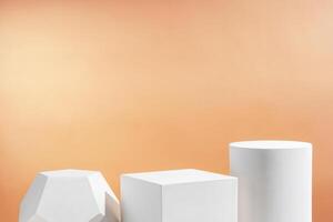 White geometric shapes arranged stylishly on a soft peach background in a minimalist setting photo