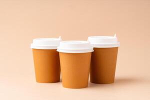 Paper cups stacked on a neutral background for a visually appealing display photo