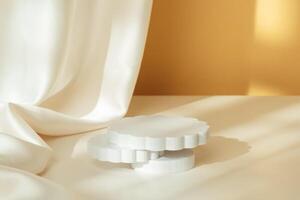 Elegant Minimalist Still Life Composition Featuring Soft Fabrics and Simple Objects in Warm Evening Light photo
