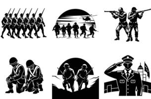 militar soldados practicando defensivo posiciones en blanco antecedentes vector