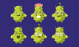 Cute Funny Cactus Characters Set, Funny Succulent Plants with Different Emotions Illustration vector