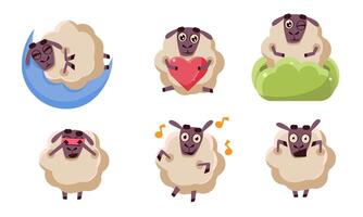 Cute Sheep Character Set, Funny Farm Animal in Different Situations and Emotions Illustration vector