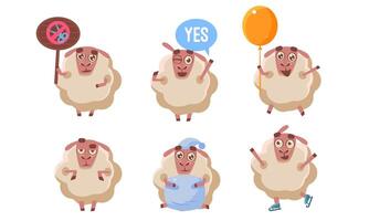 Cute Sheep Character Set, Funny Farm Animal in Different Situations Illustration vector