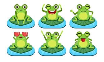 Funny Frog Characters Set, Cute Amphibian in Different Activities Illustration vector