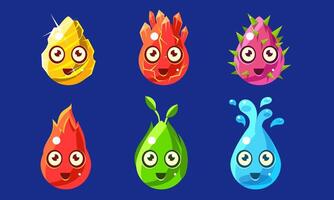 Funny Colorful Glossy Shapes Characters Set, Cute Cheerful Interface Assets for Mobile App or Game Illustration vector