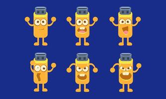 Flash Drive Characters Set, Funny Yellow Memory Cards Stick with Different Emotions Illustration vector