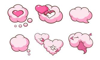 Pink Heart Shaped Clouds and Speech Bubbles Set, Saint Valentines Day Design Elements Illustration vector