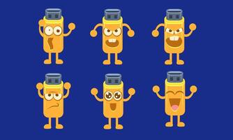 Flash Drive Characters Set, Funny Memory Cards Stick with Different Emotions Illustration vector