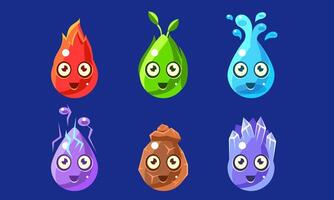 Funny Colorful Glossy Shapes Characters Set, Cute Interface Assets for Mobile App or Game Illustration vector