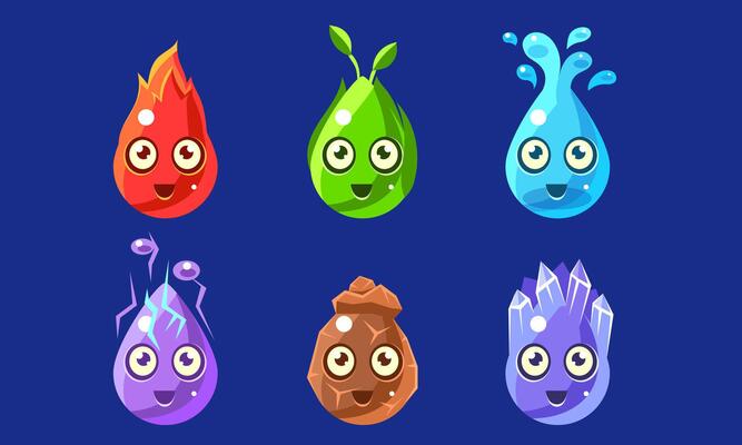 Funny Colorful Glossy Shapes Characters Set, Cute Interface Assets for Mobile App or Game Illustration