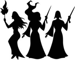 A group of evil silhouettes with keys in hand showing various poses vector