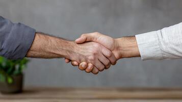 Handshake between two people symbolizing business agreement and collaboration photo