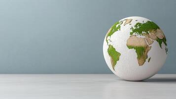 globe representing Earth with green and brown landmasses on light background photo