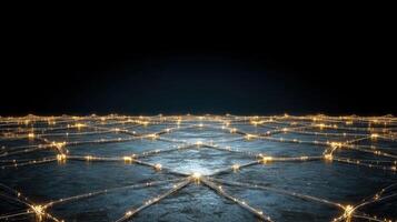 glowing network of interconnected nodes on dark surface, symbolizing global business photo