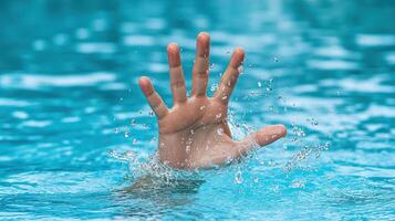 swimmer hand breaking surface of water, creating splashes photo