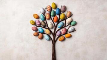Colorful Easter egg tree with intricate designs and vibrant colors photo