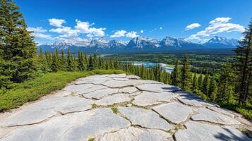 Stunning scenic overlook in Banff with mountains and lush greenery photo