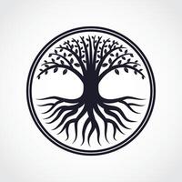elegant tree with roots in circle stylized sign vector