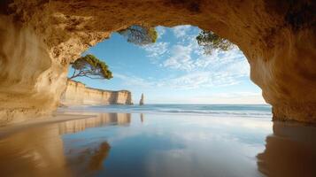 Stunning coastal view of Twelve Apostles through natural rock arch photo