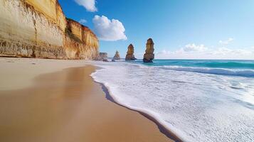 Stunning view of Twelve Apostles along coastline with waves photo