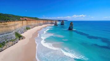Stunning view of Twelve Apostles along coastline with clear blue skies photo