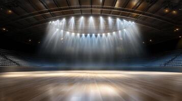 high tech virtual sports arena with dynamic lighting and empty seats photo